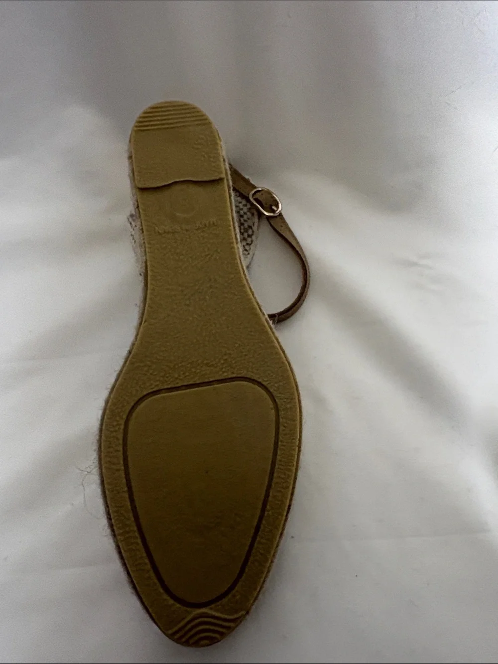 Neutral Taupe and Cream Wedge Sandals with Ankle Strap